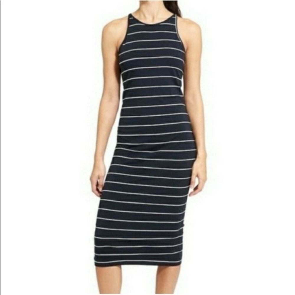 ATHLETA Sunkissed PIMA COTTON Modal Blend Midi Striped Bodycon Sleeveless SMALL